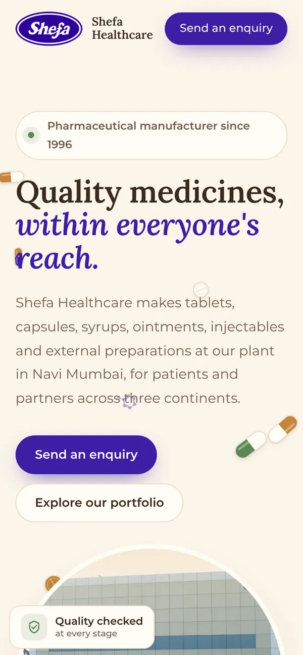 The Shefa Healthcare homepage on a phone